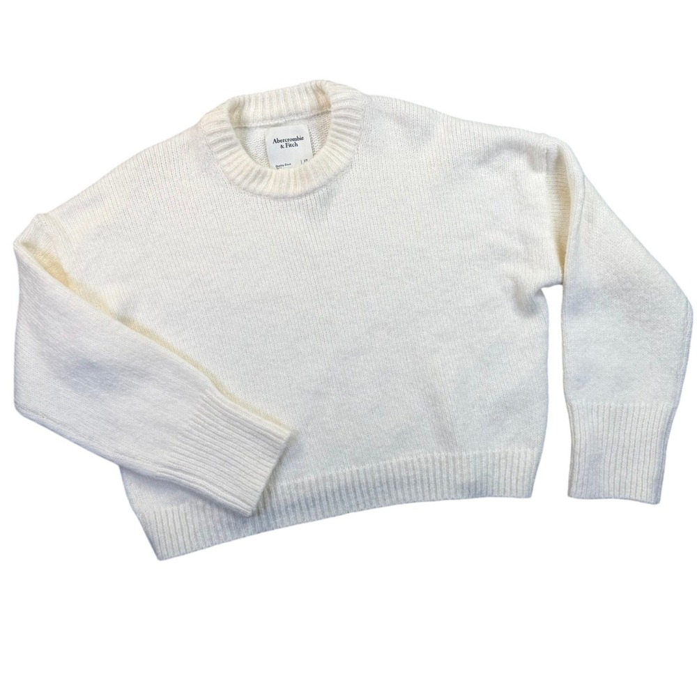 Abercrombie & Fitch Sweater Womens XS White Fuzzy Knit Crewneck Casual